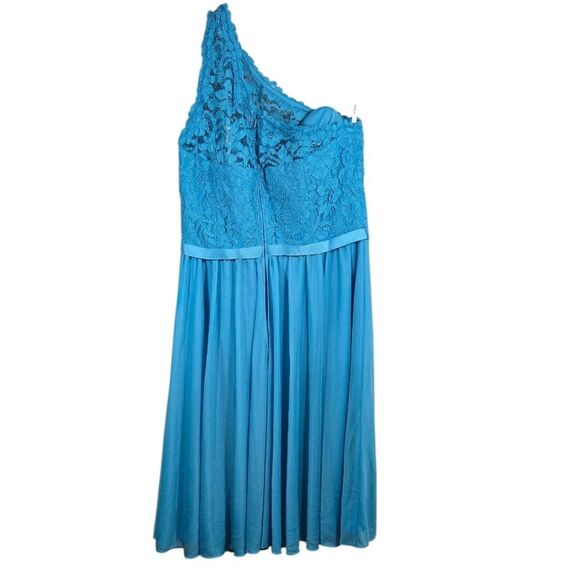 David's Bridal Short One Shoulder Lace Dress Marine Blue Prom Formal Bridesmaid - Picture 8 of 13